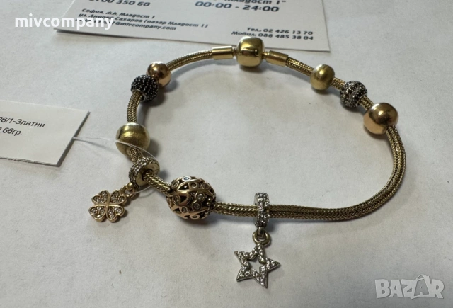 Златна гривна тип "Пандора" 12.66гр.20см., снимка 7 - Гривни - 54191787