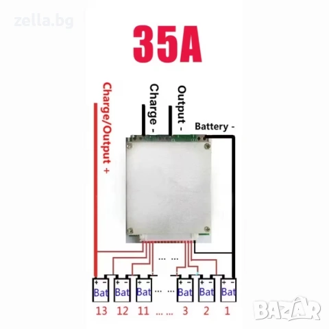 BMS модул 13S 48V 35A – Защита и балансиране на 18650 акумулаторни батерии за електрически 10095, снимка 3 - Друга електроника - 54657079