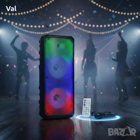 Безжична RGB тонколона – 2×8″ говорителя, Bluetooth, 1200 W, батерия 3000 mAh