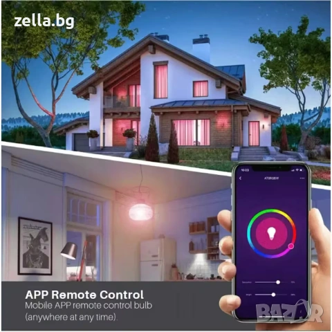 Смарт LED крушка WiFi RGB Tuya 9W E27 – Многоцветна, Гласов контрол, Alexa, Google Home, Smart 10339, снимка 6 - Друга електроника - 54672386