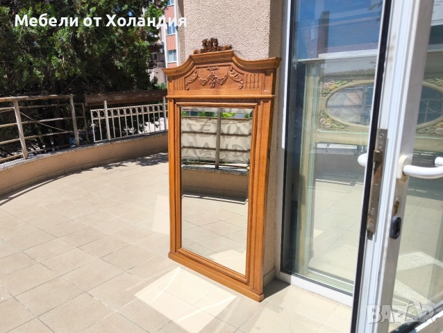 Голямо кристално огледало с дъбова рамка