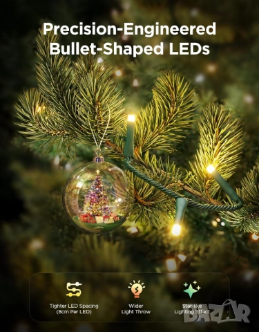 Kоледни смарт лампички Govee Christmas Sparkle String Lights 99ft - 30 метра RGBWIC 375 LED, снимка 8 - Други - 54684243