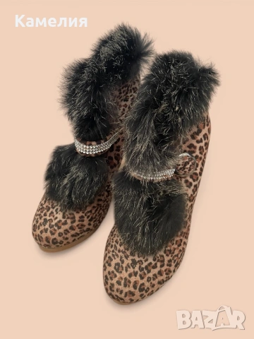 Обувки с естествен пух, снимка 2 - Дамски обувки на ток - 52393358