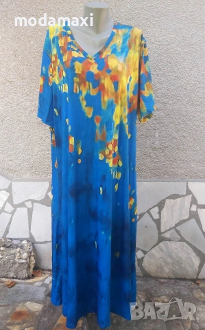4XL/5XL Нова дълга рокля в синьо 