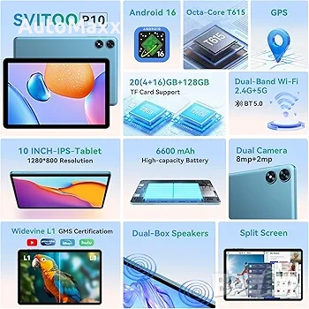 SVITOO Android таблет 10 инча, Android 16 таблет за деца и възрастни, осемядрен, 20GB RAM 128GB, снимка 2 - Таблети - 54454032