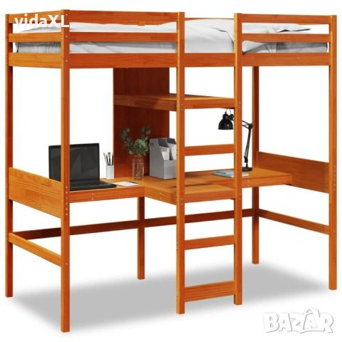 vidaXL Таванско легло без матрак, восъчнокафяв, 80x200 см, бор маси(SKU:3308546)