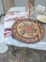 Стара рисувана дървена чиния диа.35см,,красива купа,бухали щастие,кърпа народна 1м/0,80,момче носия, снимка 13