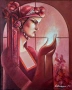 Картина, момиче в червено, худ. Огнян Кузманов, 2006 г., снимка 2