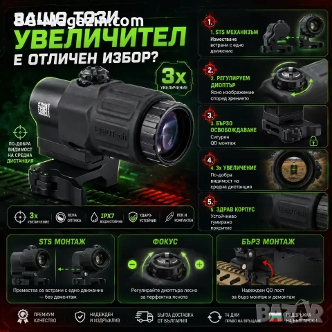 Оптичен увеличител за прицел 3x увеличение STS монтаж бързо освобождаване за пушка оръжие еърсофт, снимка 4 - Оборудване и аксесоари за оръжия - 54027460