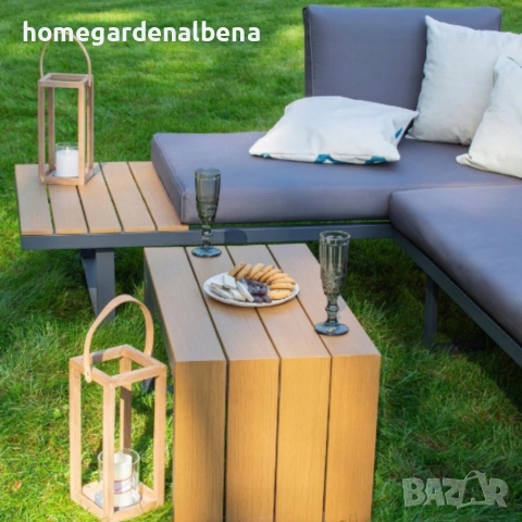 Градински комплект KANZA – модулен ъглов диван с маса, алуминий, възглавници, модерен дизайн, снимка 2 - Градински мебели, декорация  - 54118682