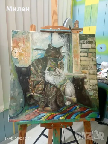 Картина "Котки" Маслени бои върху платно 30/30 см. 
