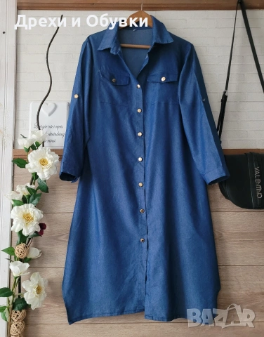 Дънкова рокля тип риза , снимка 2 - Рокли - 54157909