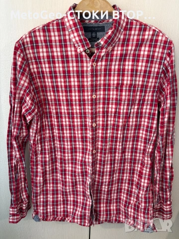 Оригинална мъжка риза Tommy Hilfiger – Custom Fit, Размер L, Каре