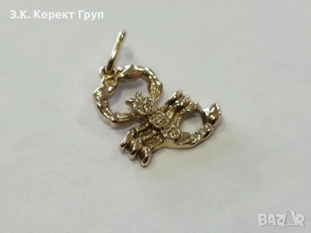Златна висулка Скорпион 14К / 1,65 гр. , снимка 3 - Колиета, медальони, синджири - 55516913