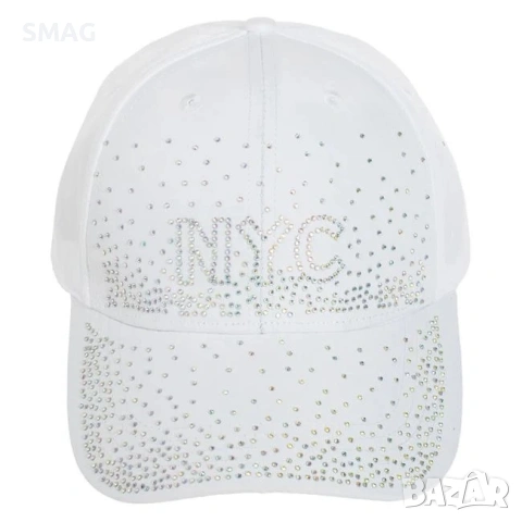 Дамска спортна шапка жокей бяла с камъчета NYC_1249351, снимка 2 - Шапки - 54883485