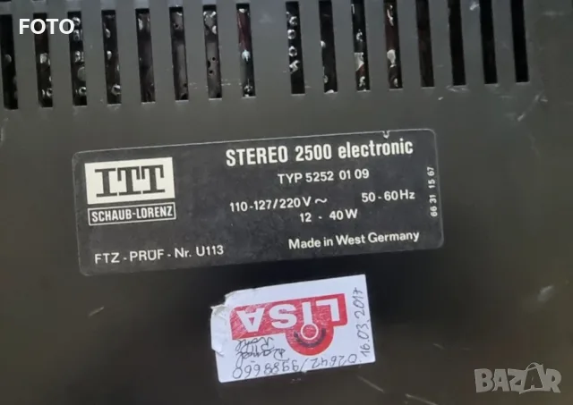 ITT stereo 2500 electronic, снимка 10 - Аудиосистеми - 55604020
