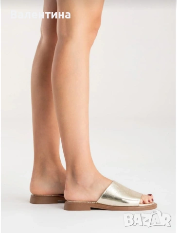 Чехли естествена кожа златни 36 номер , снимка 3 - Чехли - 54041220