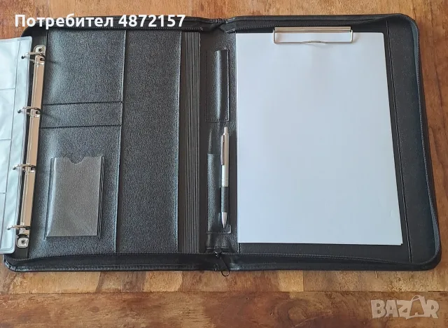папка за документи луксозна с цип класьор и клипборд кожена черна А4, снимка 3 - Ученически пособия, канцеларски материали - 55616626
