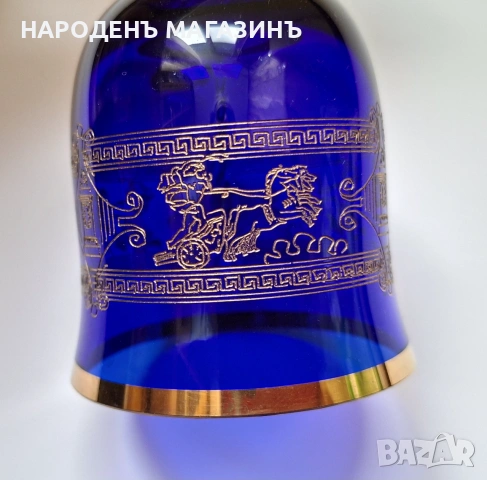БОХЕМИЯ – ЧЕХОСЛОВАКИЯ НОВА кристална камбанка кристал злато кобалт камбана, снимка 6 - Други ценни предмети - 54973095