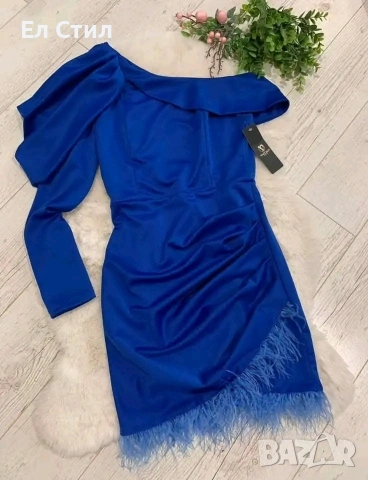 🌹Къта коктейлна рокля с пера.Универсален размер. , снимка 2 - Рокли - 53960783