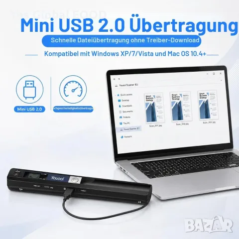 Преносим ръчен скенер A4 900 DPI с 16 GB карта, снимка 5 - Принтери, копири, скенери - 55658759