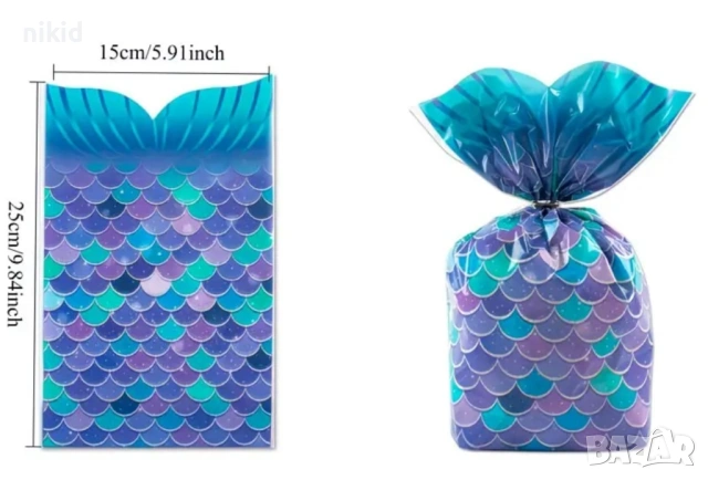 10 бр русалка опашка подаръчни торбички големи опаковъчни пликчета сладки ръчна изработка подарък, снимка 4 - Други - 54209366