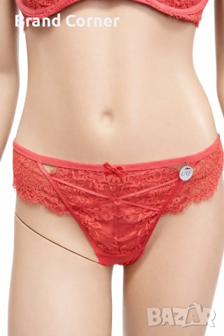 Дамски комплект бельо Hunkemöller – сутиен 85F и бикини L, коралово-червена дантела, снимка 5 - Бельо - 54519639