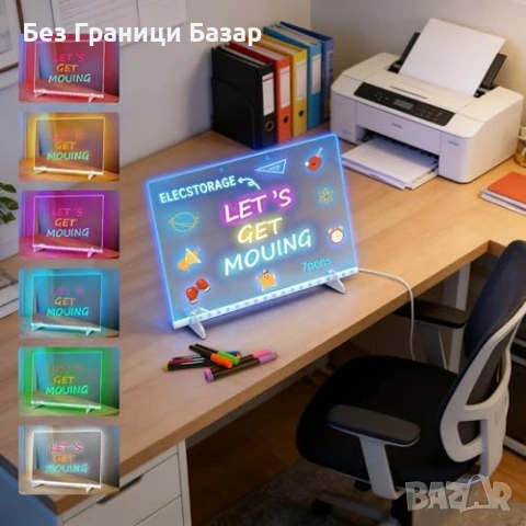 Нова LED дъска за писане с 3 светлинни ефекта за съобщения рисуване кафе офис детска стая, снимка 3 - Други - 54571995