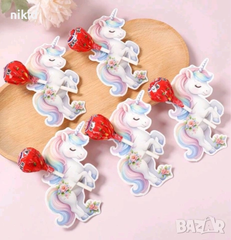 24 бр Еднорог Unicorn картонени парти поставки за близалки