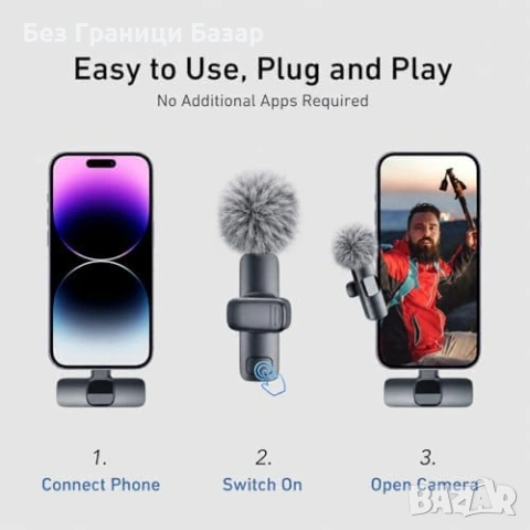 Нов Безжичен петличен микрофон за iPhone Android TikTok YouTube USB-C Lightning, снимка 2 - Други - 54924354