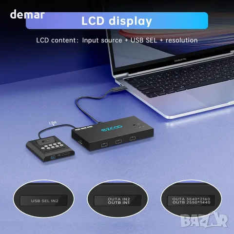 4K@60Hz HDMI KVM превключвател 4*USB 3.0 - 2 монитора и 2 компютъра, EDID емулация, снимка 8 - Кабели и адаптери - 55551621