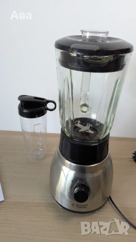 Russell Hobbs – блендер 2‑в‑1, 600W, стъклена кана 1.5L + шейкър 600ml, ползван, 40€