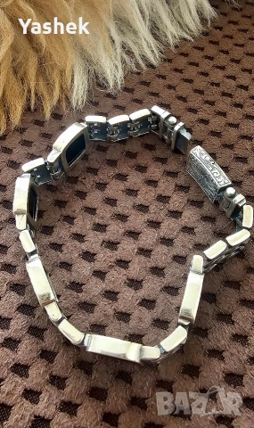 Продавам поръчкова сребърна гривна с черен Оникс, снимка 4 - Гривни - 54210868