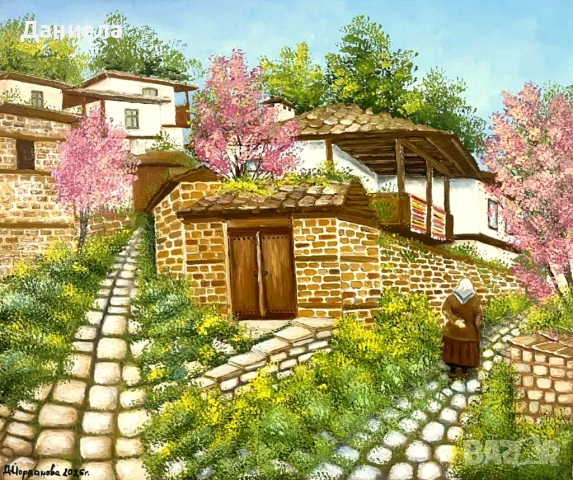 "Край старата порта.", авторска картина с маслени бои., снимка 2 - Картини - 53961095