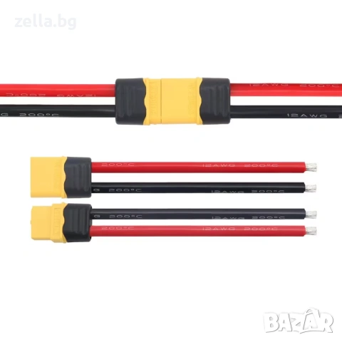 Конектор XT60H мъжки + женски с кабел 12AWG 30 см – 60A за LiPo/LiFePO₄ батерии, тротинетки 10466, снимка 7 - Друга електроника - 54703751