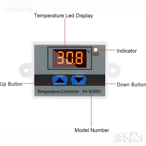 Дигитален термостат XH-W3001 220V 10A 1500W – Температурен контролер -50°C~110°C за инкубатор 10048, снимка 5 - Друга електроника - 54656117