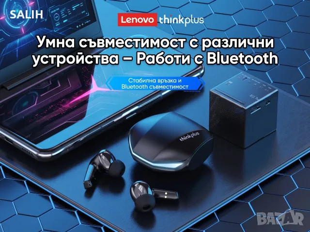 Lenovo GM2 Pro Геймърски Слушалки Bluetooth 5.3 Спорт HD Разговори Шумопотискане Микрофон, снимка 4 - Bluetooth слушалки - 55407118