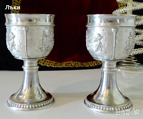 Калаена чаша с картини Цигуларят,Гайдарят,Юнкерът. , снимка 3 - Антикварни и старинни предмети - 54555805