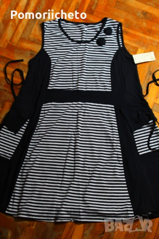 Нова памучна рокля в моряшки стил, разкроена долна част, дебели презрамки, снимка 2 - Рокли - 54127593