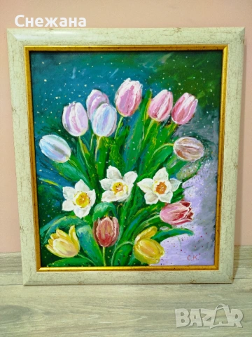 "Пролетни цветя" , снимка 2 - Картини - 54044430