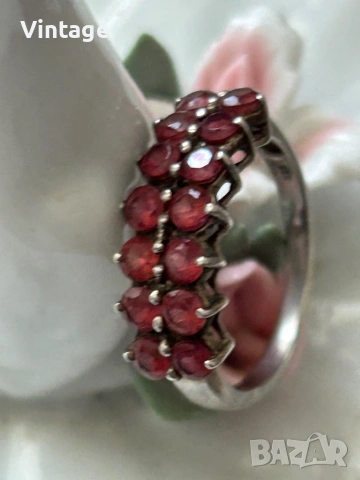 Уникален красив сребърен пръстен с естествени гранати , снимка 6 - Пръстени - 54134011