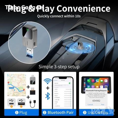 SOSECCE K2-G Wireless CarPlay Android Auto адаптер 2в1 безжичен, снимка 4 - Аксесоари и консумативи - 54188924
