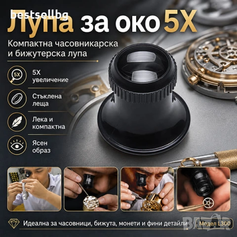 Часовникарска увеличителна лупа за око 5X увеличение златарска работа