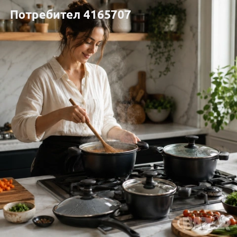Премиум комплект съдове за готвене 9 части – Незалепващо покритие, подходящ за индукционни, газови и, снимка 3 - Съдове за готвене - 54896888