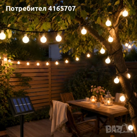 Соларна LED гирлянда с 50 светещи бели топки – 9.2 м, топла бяла светлина, автоматично включване, снимка 3 - Соларни лампи - 54839064