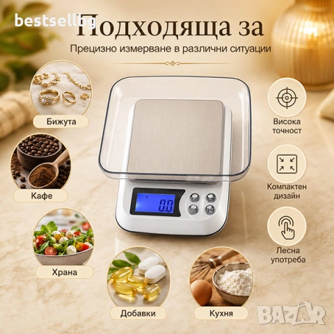 Кухненска точна бижутерска електронна везна за злато кафе 0.01 до 500г, снимка 3 - Електронни везни - 29094296
