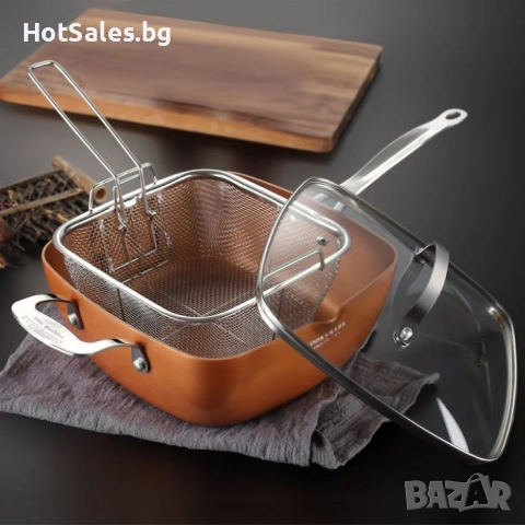 Дълбок тиган с незалепващо покритие 5в1 Copper Pan, снимка 2 - Съдове за готвене - 54029021