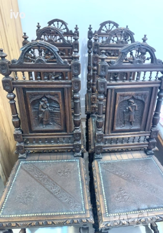 Антикварни Бретонски резбовани столове, над 100 годишни, снимка 7 - Антикварни и старинни предмети - 54139960