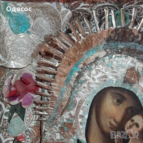 Стара рисувана православна икона на Богородица,обков, снимка 3 - Антикварни и старинни предмети - 55327648