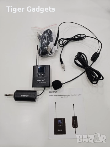 Bietrun WXM07 – безжична UHF микрофонна система 3 в 1 с headset, handheld и lavalier микрофон, снимка 5 - Микрофони - 54549691